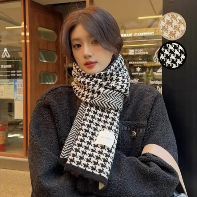 【橘魔法】千鳥紋針織窄版圍巾(雙面可圍 圍脖 圍脖 大人 配件 寒流 保暖 交換禮物)