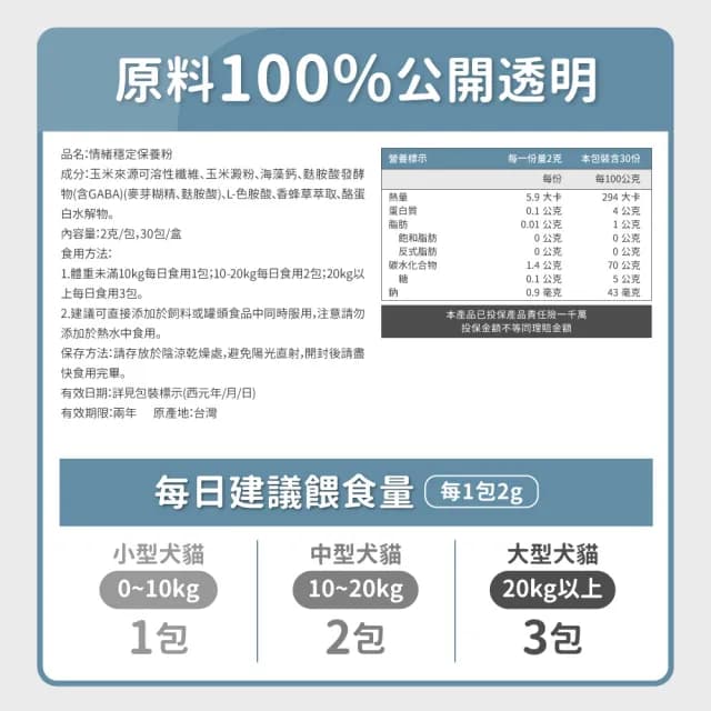 【毛孩時代】情緒穩定保養粉x1盒(貓狗保健食品/貓狗情緒保健品/寵物保健)