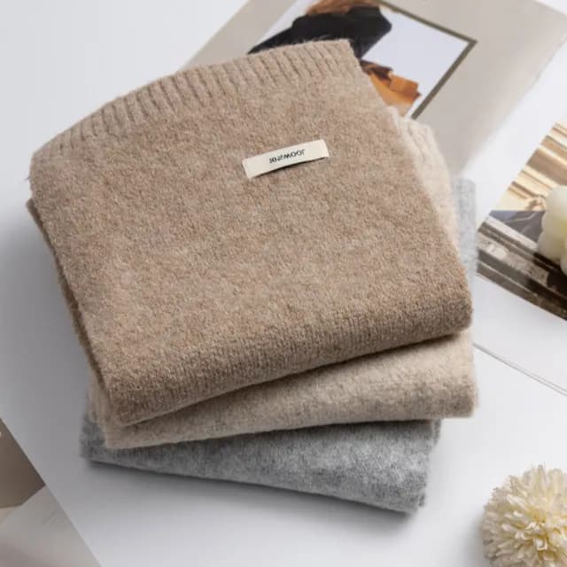 【KT DADA】保暖圍巾 搭配神器 韓國圍巾 針織圍巾 羊毛圍巾 奶茶色圍巾 素色圍巾 發熱圍巾