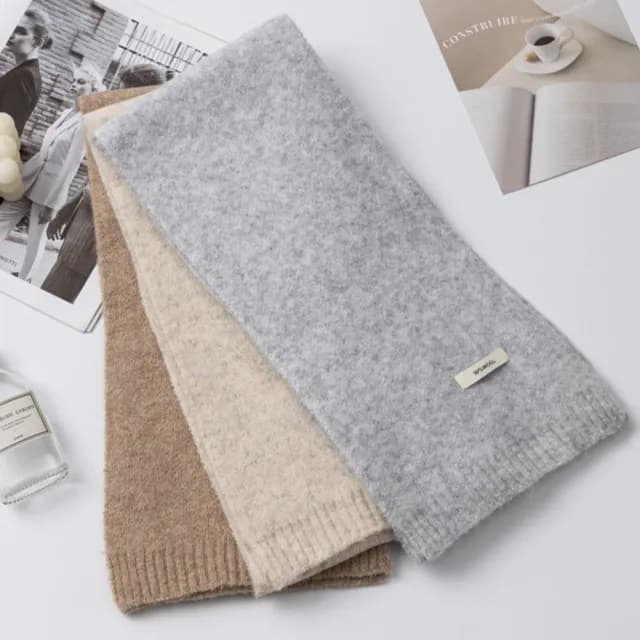 【KT DADA】保暖圍巾 搭配神器 韓國圍巾 針織圍巾 羊毛圍巾 奶茶色圍巾 素色圍巾 發熱圍巾