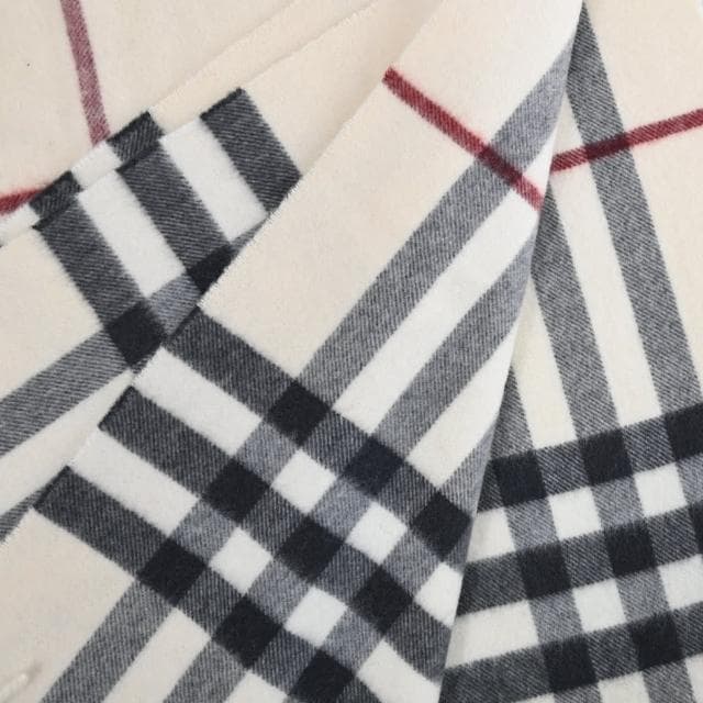 【GUCCI 古馳】英系經典格紋100%喀什米爾羊毛保暖雙面披肩長圍巾(米白)