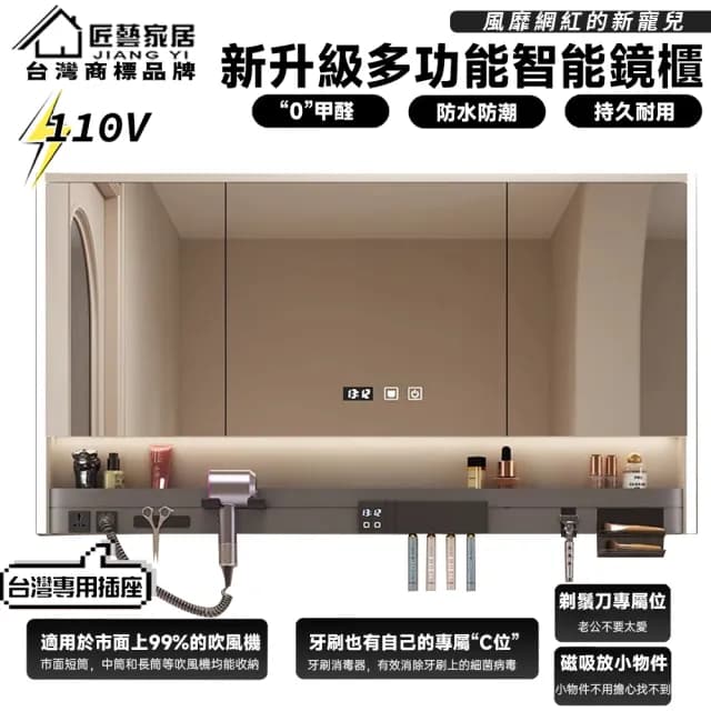 【匠藝家居】120公分 新升級多功能智能鏡櫃 浴室鏡櫃(智能觸控鏡面 多層實木 PUR封邊)