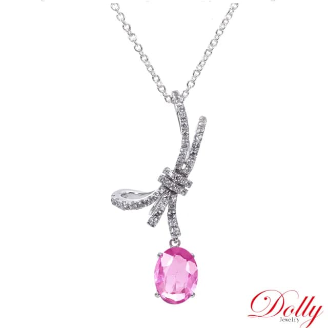 【DOLLY】1克拉 天然斯里蘭卡粉紅藍寶石18K金鑽石項鍊(母親節 長輩送禮 交換禮物首選)