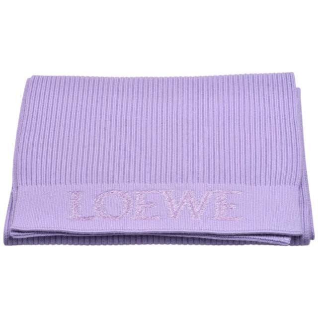 【LOEWE 羅威】經典刺繡品牌LOGO針織羊毛圍巾(紫色F540257X22-6140)