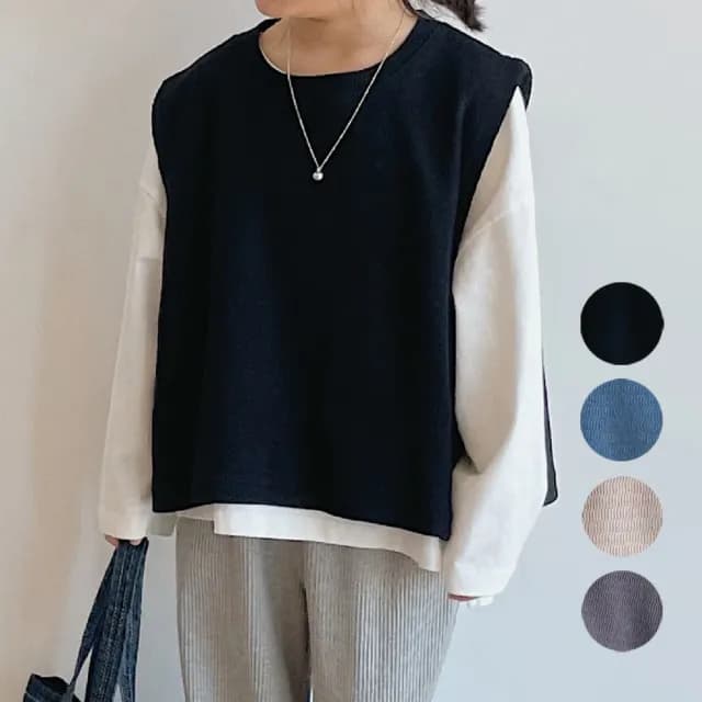 【橘魔法】波紋寬版針織背心（大人賣場）(毛線背心 毛衣 針織 外搭 親子裝 童裝)