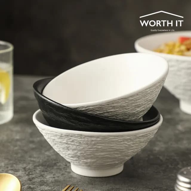 【渥思】法式石紋陶瓷斗笠碗5吋(飯碗.餐具.陶瓷碗.入厝禮)