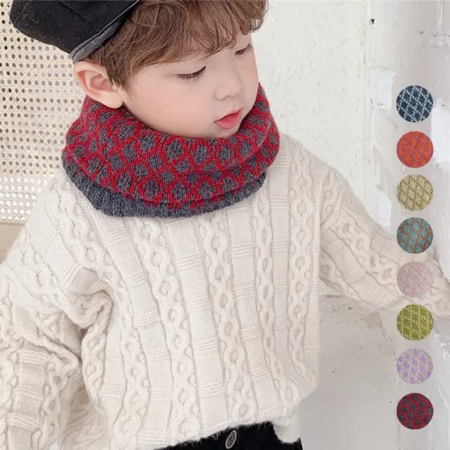 【橘魔法】柔軟菱格紋針織圍脖(圍巾 配件 保暖 過年 新年 寒流 中性款 兒童 小童 女童 男童 童裝 交換禮物)