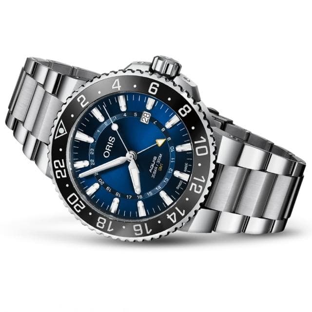 【ORIS 豪利時】AQUIS 時間之海 雙時區顯示 潛水機械腕錶 母親節 禮物 推薦(0179877544135-0782405PEB)