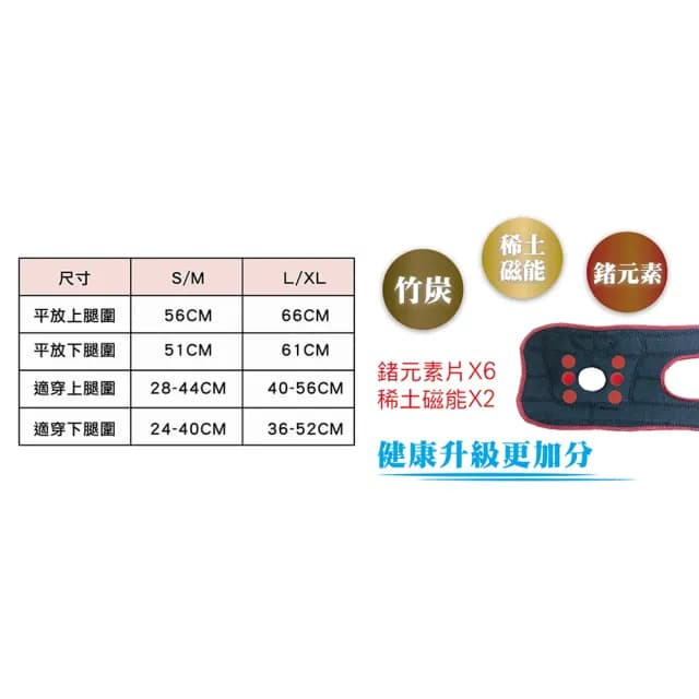 【Qi Mei 齊美】鍺x磁能 健康能量竹炭護膝2入/1雙-台灣製(磁力貼 運動 護具 父親節禮物)