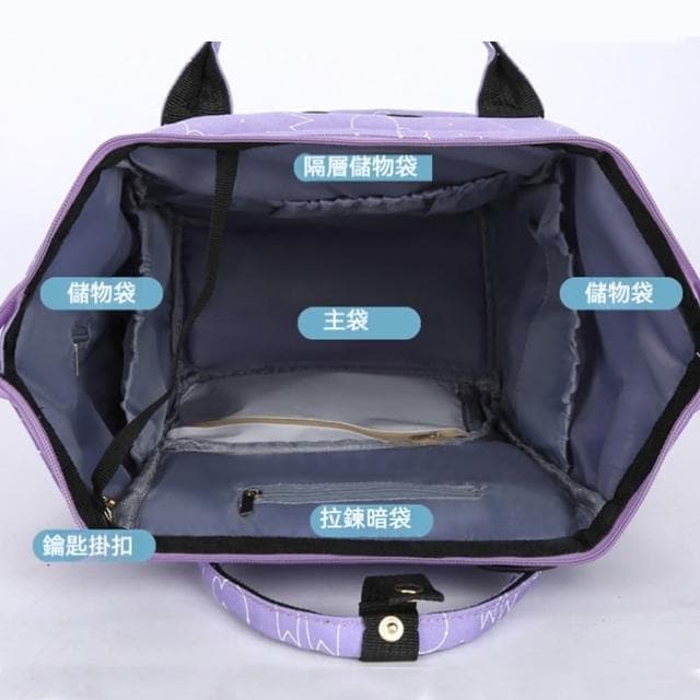 【LEESA】媽媽包\母嬰包\後背包\大容量\防潑水\多功能\尼龍包包\旅行背包\紫色包包\可愛包包\禮物\包包