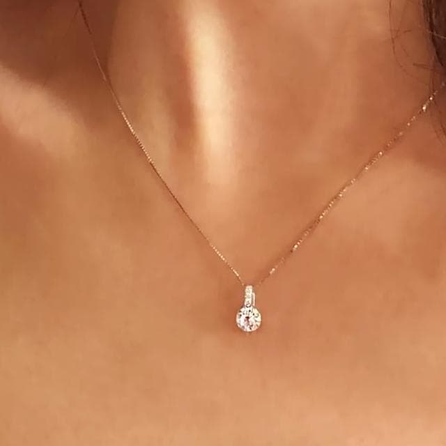 【CReAM】Lauretta 純銀典雅氣質6mm單鑽水晶鋯石鑽式女項鍊(生日 禮物 送禮 禮盒)