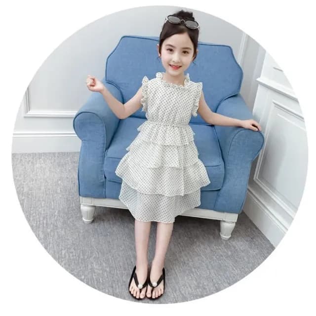 【小衣衫童裝】中大女童雪紡點點蛋糕裙洋裝(1140202)