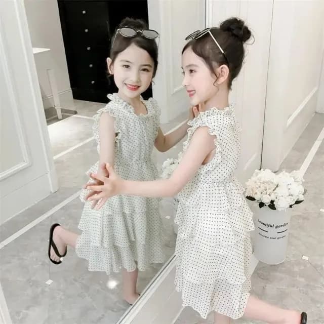 【小衣衫童裝】中大女童雪紡點點蛋糕裙洋裝(1140202)