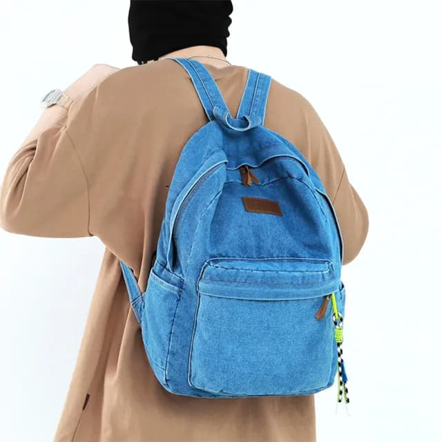 【KT DADA】雙肩包 休閒後背包 y2k包包 藍色包包 生日禮物 包包 牛仔包 帆布包 大容量後背包 日