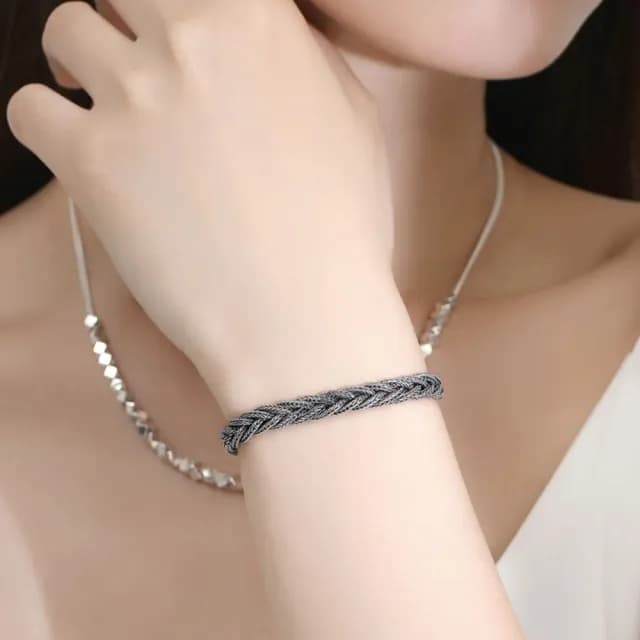 【KT DADA】父親節禮物 簡約ins風 小眾設計 男女通用 復古風 歐美手鍊 925純銀 編織手鍊  通體純銀 飾品 手