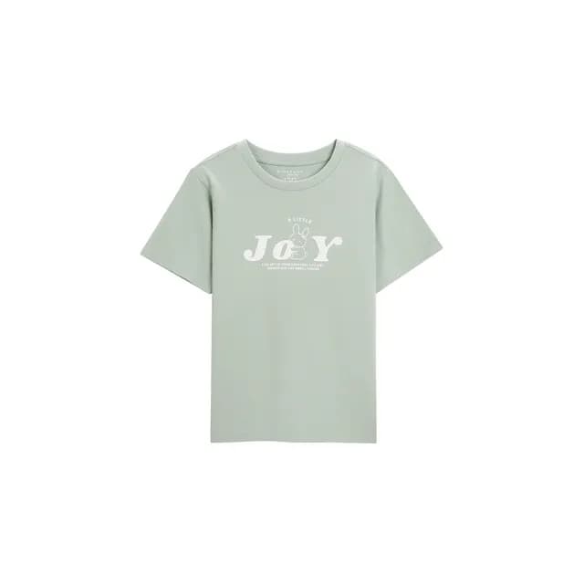 【GIORDANO 佐丹奴】童裝小兔印花短袖上衣(20 水灰綠)