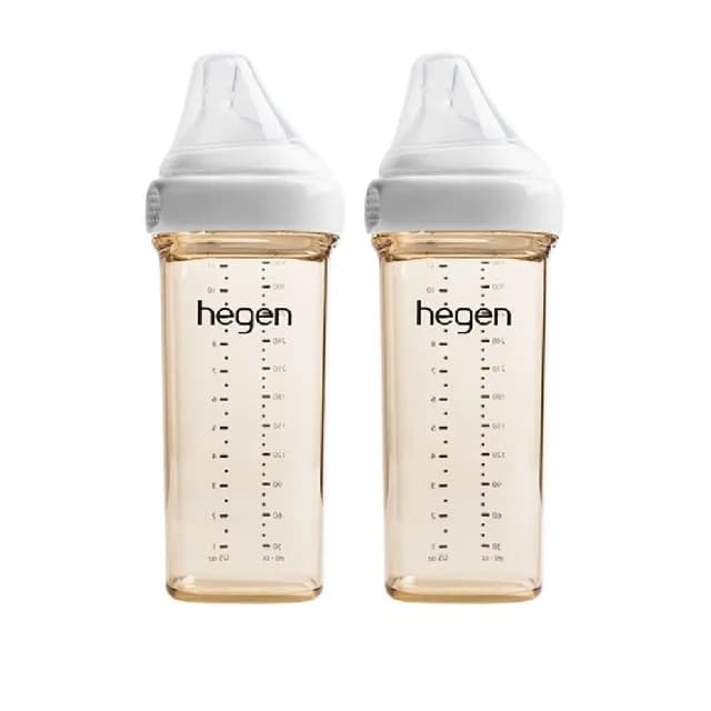【hegen 總代理】PCTO™ 金色奇蹟PPSU多功能方圓型寬口奶瓶 330ml 雙瓶組(象牙白)