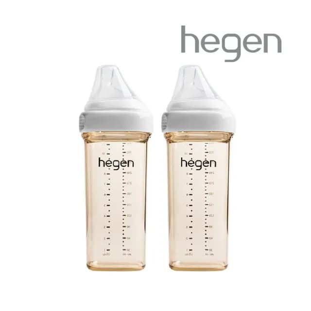 【hegen 總代理】PCTO™ 金色奇蹟PPSU多功能方圓型寬口奶瓶 330ml 雙瓶組(象牙白)