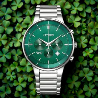 【CITIZEN 星辰】Chronograph 紳男計時手錶 週年慶送禮推薦-銀x綠/42mm 母親節 禮物 男錶(AN8220-52X)