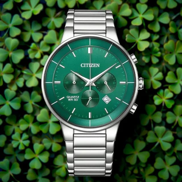 【CITIZEN 星辰】Chronograph 紳男計時手錶 週年慶送禮推薦-銀x綠/42mm 男錶 父親節禮物(AN8220-52X)