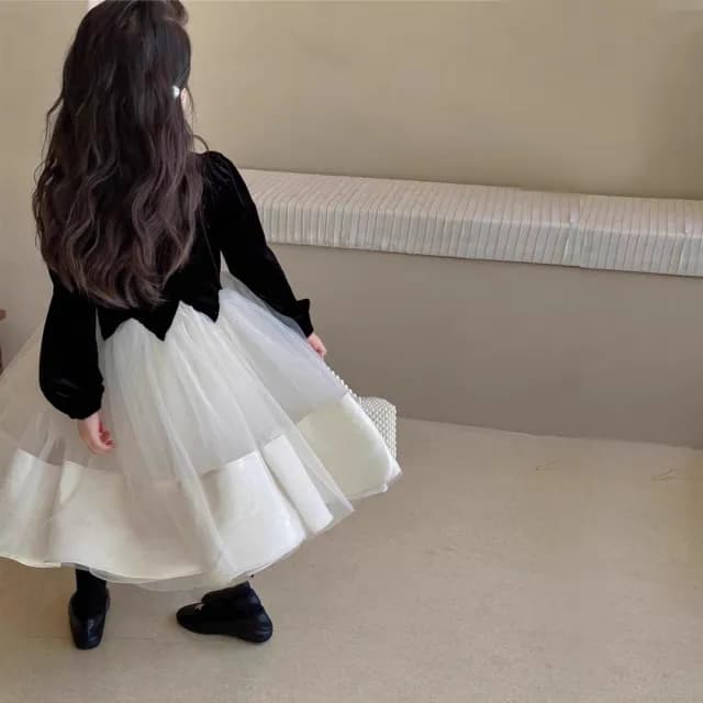 【橘魔法】典雅拼接亮片紗裙洋裝(連衣裙 連身裙 長袖洋裝 女童 童裝 兒童 禮服 攝影 女童 兒童 童裝)