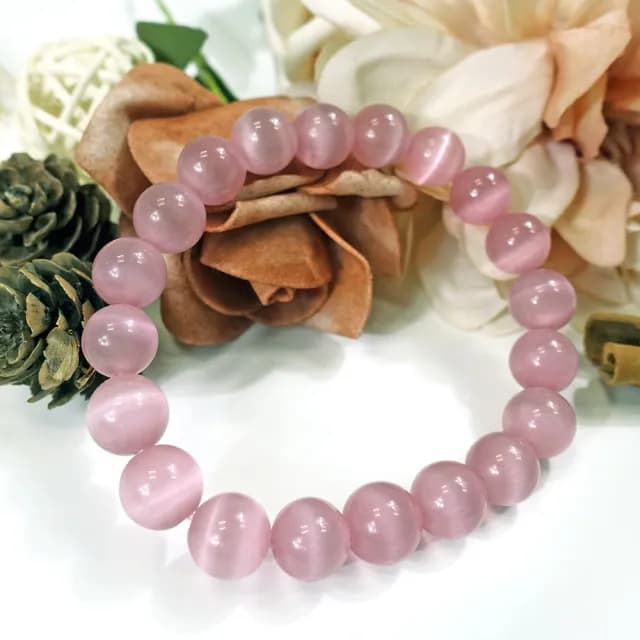 【德山珠寶】特價5A級10mm煙熏粉貓眼石造型手鍊(情人節生日禮物飾品母親節水晶手鍊/CE476)