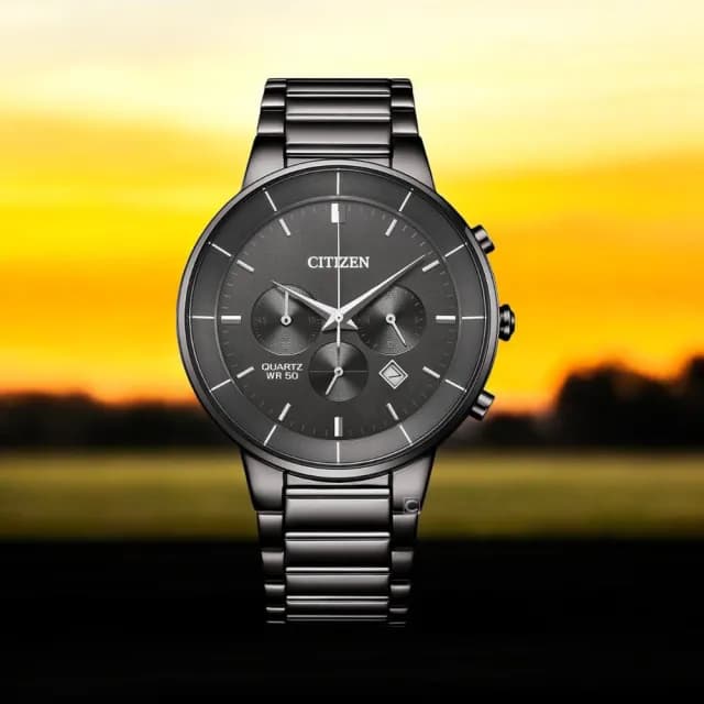 【CITIZEN 星辰】簡約三眼計時男錶 手錶-42mm黑 情人節 送禮首選 自用(AN8227-53H)