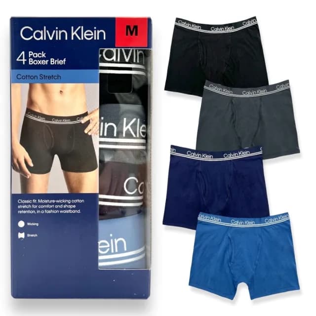 【Calvin Klein】4件組 CK 男生 彈性棉質款 四角內褲 禮盒(2376 新款盒裝)