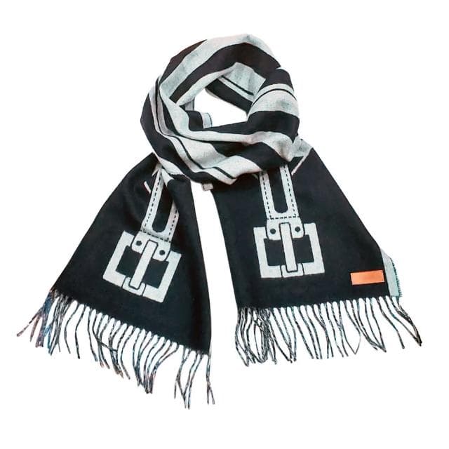 【Hermes 愛馬仕】H259151S 02 Casaque Les Sangles經典羊毛雙面編織流蘇圍巾(藍灰色)