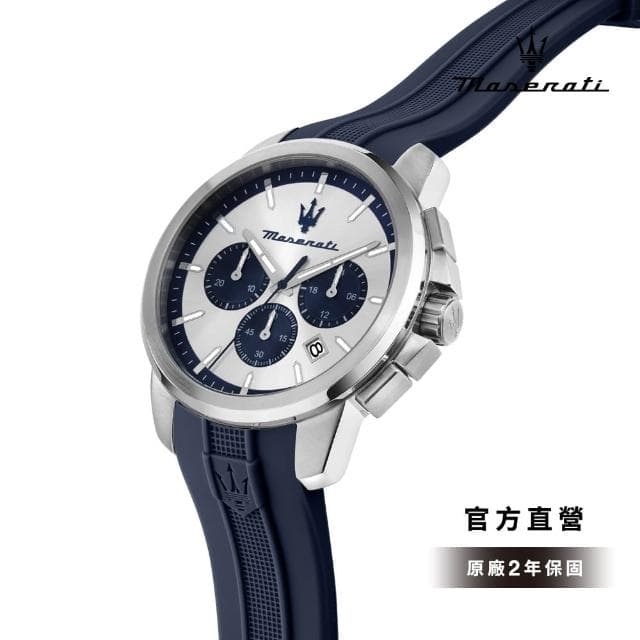 【MASERATI 瑪莎拉蒂 官方直營】Successo 輝煌成就系列三眼手錶 藍色矽膠錶帶 42MM R8871621042