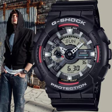 【CASIO 卡西歐】G-SHOCK 經典配色雙顯手錶 送禮 禮物 推薦(GA-110RL-1A)