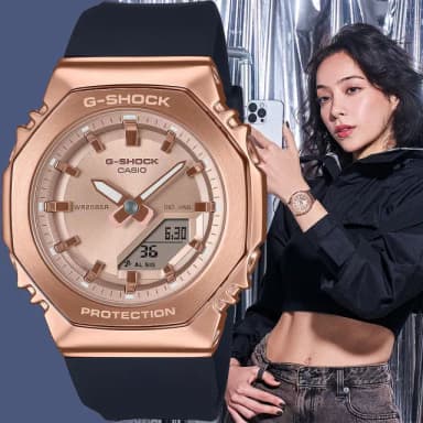 【CASIO 卡西歐】G-SHOCK 個性時尚 八角金屬錶殼 雙顯手錶-玫瑰金x黑 送禮 禮物 推薦(GM-S2110PG-1A4)
