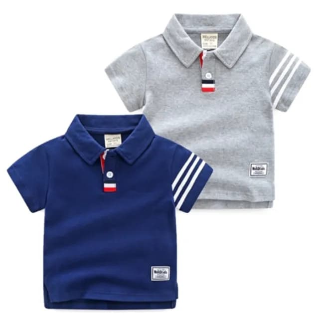 【橘魔法】織帶槓條棉質翻領POLO衫(短袖上衣 休閒衫 運動 兒童 童裝 男童)