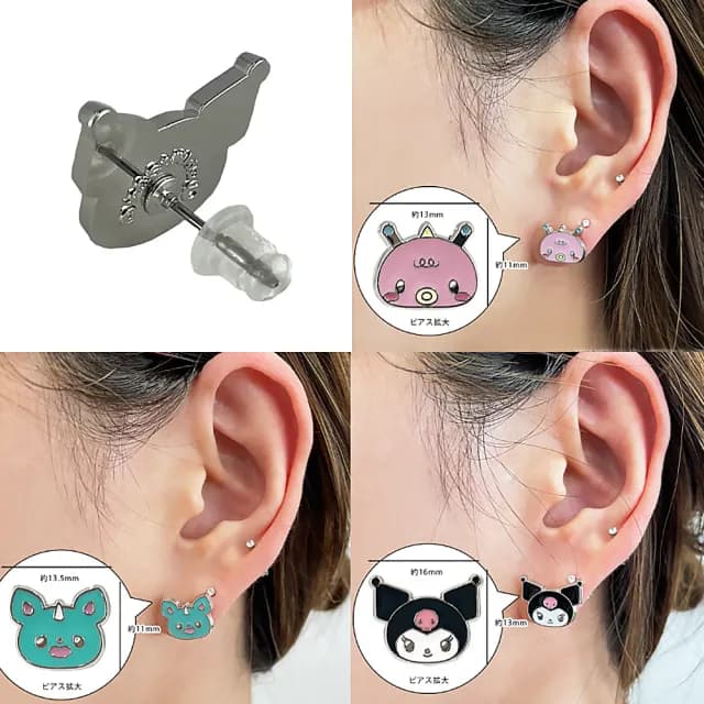【小樽漁場】日本正版授權 三麗鷗 Sanrio 酷洛米 耳針(kuromi  不鏽鋼 耳釘3對入)