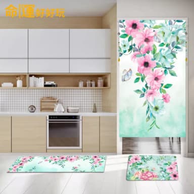 【命運好好玩】春暖舞桃花布簾+硅藻地墊+防水地墊套組(入厝禮)