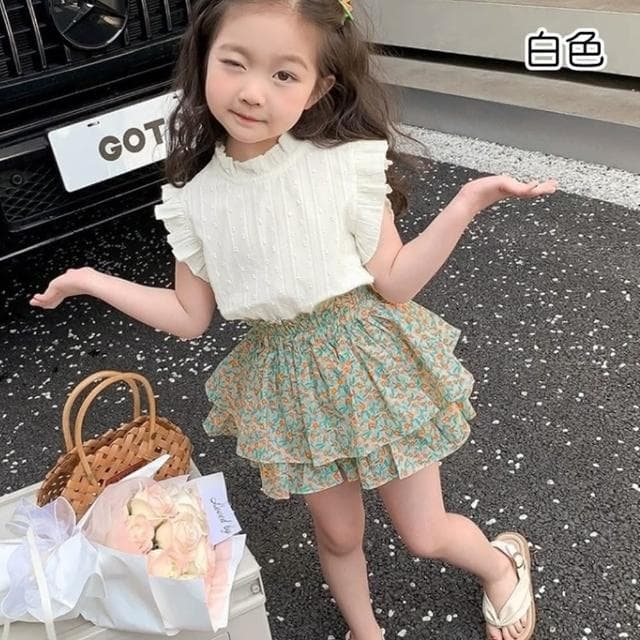 【橘魔法】復古甜美碎花小飛袖上衣+荷葉花苞短褲(套裝 褲裙 短褲 女童 兒童 中童 童裝)