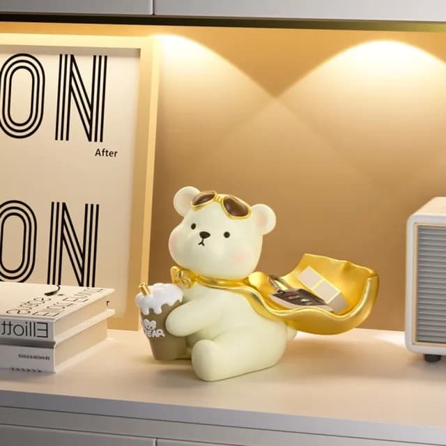【喜芊旗艦店】桌上擺件 家居裝飾品 鑰匙收納擺件 喬遷新居禮品(披風奶熊/樹脂材質/加大儲物/預售15天)