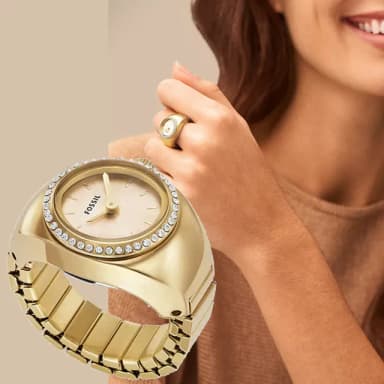 【FOSSIL】Watch Ring 晶鑽手錶戒指 戒指錶-金 禮物 送禮 推薦(ES5319)