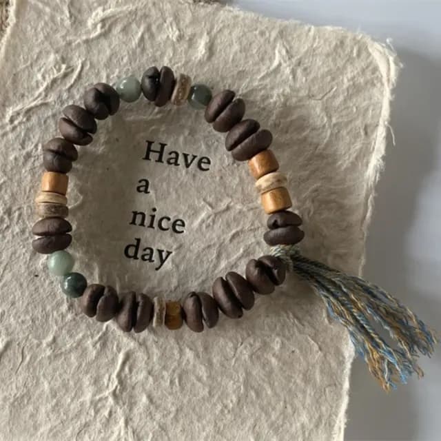 【Penny珮妮】咖啡豆綠草石百香籽檀木椰片拼接手鍊手繩(母親節禮物 交換禮物 生日禮物 情人節 尾牙)