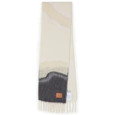 【LOEWE 羅威】Alpaca Wool 羊駝毛和羊毛混紡 緹花織大理石 圍巾 淺米色 多色 F655SS1X02