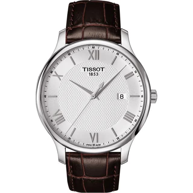 【TISSOT 天梭 官方授權】Tradition 羅馬經典大三針石英腕錶-銀x咖啡/42mm 男錶 禮物 推薦(T0636101603800)