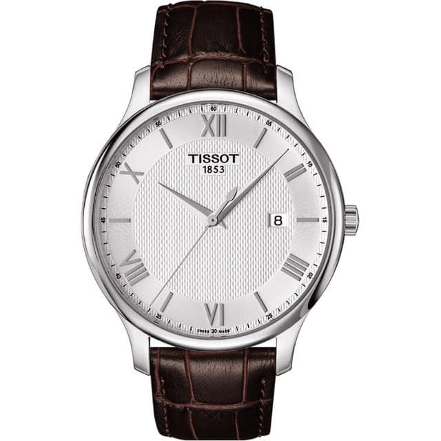 【TISSOT 天梭 官方授權】Tradition 羅馬經典大三針石英腕錶-銀x咖啡/42mm 送禮 禮物 推薦(T0636101603800)
