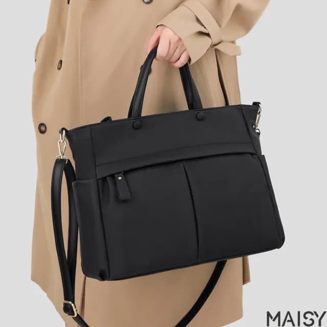 【MAISY】情人節禮物 通勤實用手提肩背電腦包 托特包 公事包(咖啡色／紅色／黑色)