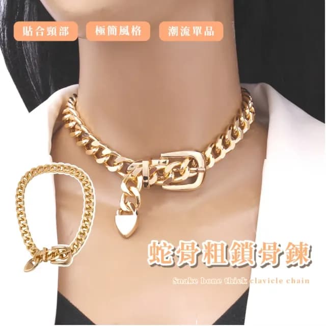 【輕奢大膽】歐式典雅貴氣蛇骨粗鎖骨鍊(配件 男 女 單鍊 項鍊 項鏈 穿搭 金色 短鏈 蛇骨鏈 生日禮物)