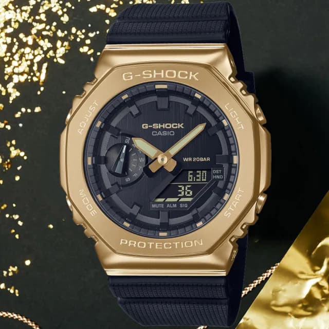 【CASIO 卡西歐】G-SHOCK 經典黑金 時尚潮流 多功能雙顯腕錶 禮物 送禮 推薦(GM-2100G-1A9)