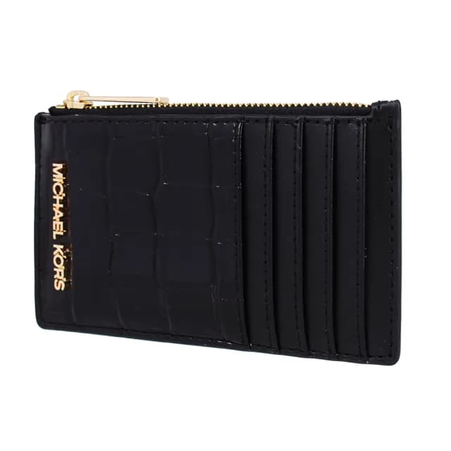 【Michael Kors】新款 動物紋拼接皮革多卡層 證件夾 / 票卡夾 / 零錢包(黑)