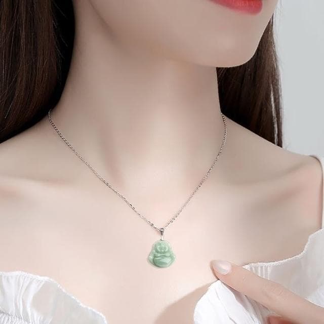 【Penny珮妮】緬甸A貨翡翠彌勒佛公S925銀項鍊(母親節 送女友 交換禮物  生日禮 情人節 尾牙 新年 結婚)