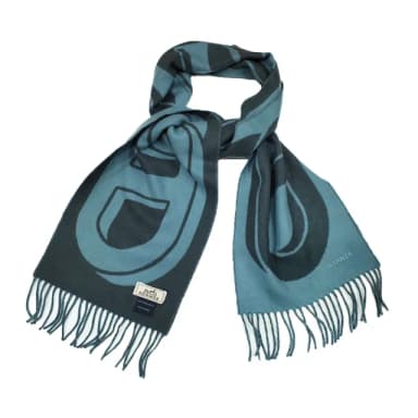 【Hermes 愛馬仕】H394825T 06 Maillons TGM經典羊毛雙面編織流蘇圍巾(藍X灰色)