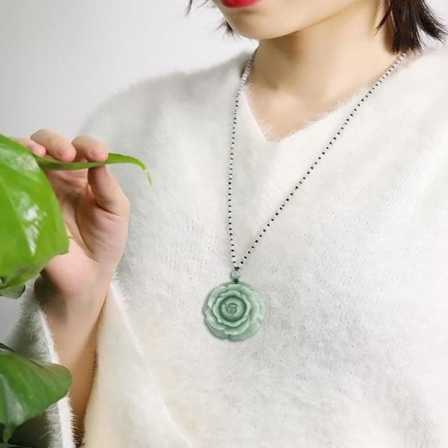 【Penny珮妮】A貨翡翠牡丹吊墜毛衣鍊項鍊(母親節 交換禮物  生日禮 情人節 尾牙 新年 結婚)