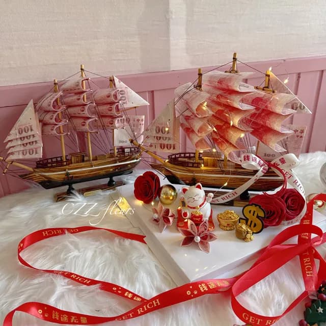 【喜滋滋花藝】大船入港招財貓開幕賀禮_純製作費/真鈔另外轉帳(開幕/新居/升遷/企業賀禮/鈔票花/生日禮物)